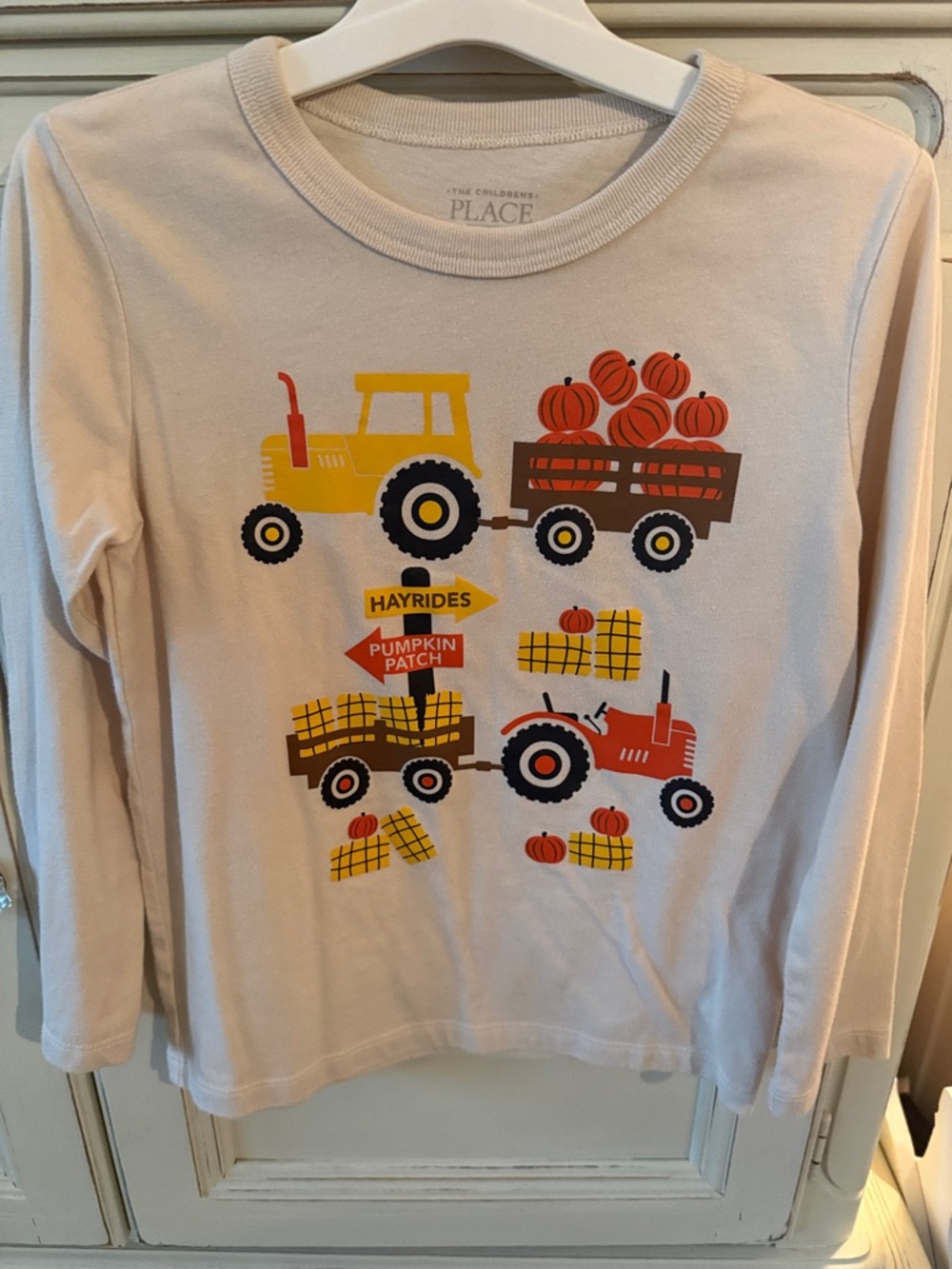 The Children's Place Cream Long-Sleeve Pumpkin & Tractor Graphic Tee